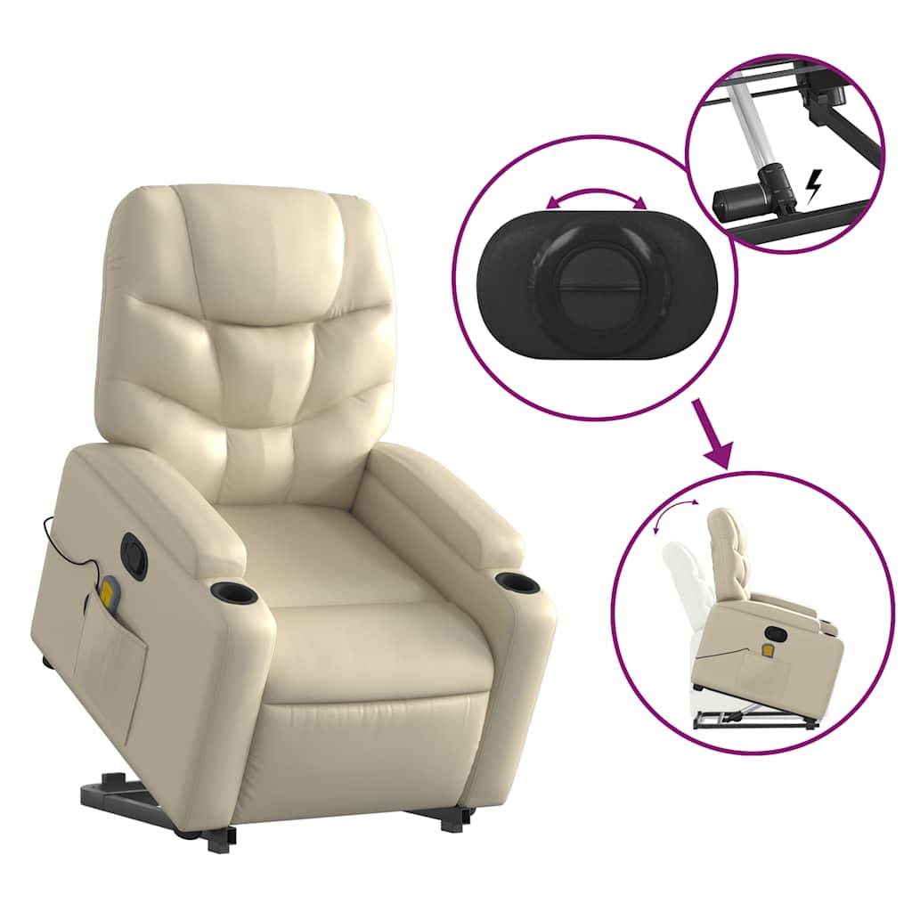 Reclining massage chair, cream, faux leather