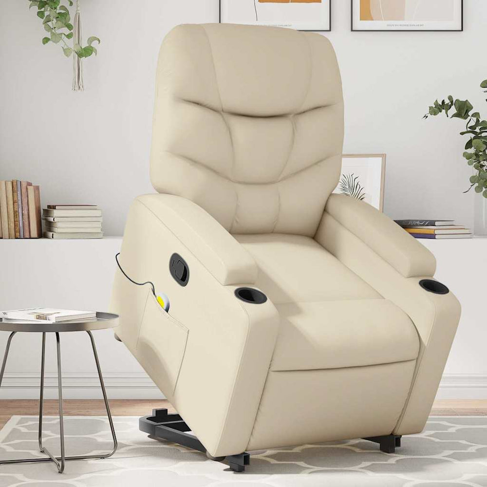 Reclining massage chair, cream, faux leather