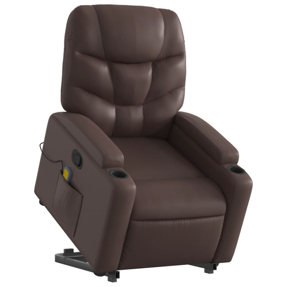 Reclining stand-up massage chair, brown, artificial leather