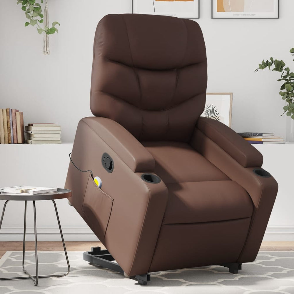 Reclining stand-up massage chair, brown, artificial leather