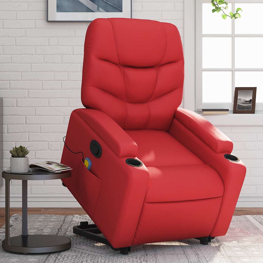 Reclining massage chair, red, artificial leather