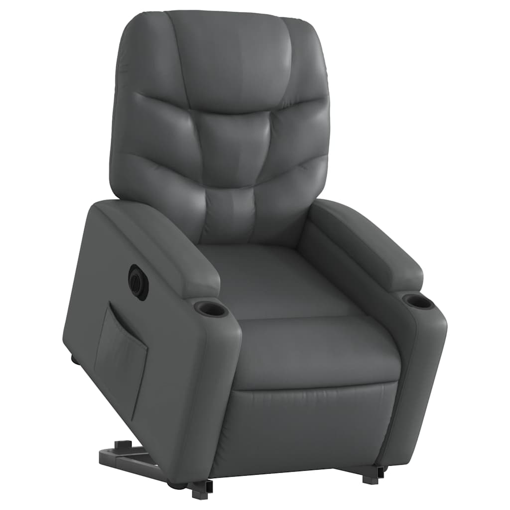 Electric riser recliner, grey, faux leather