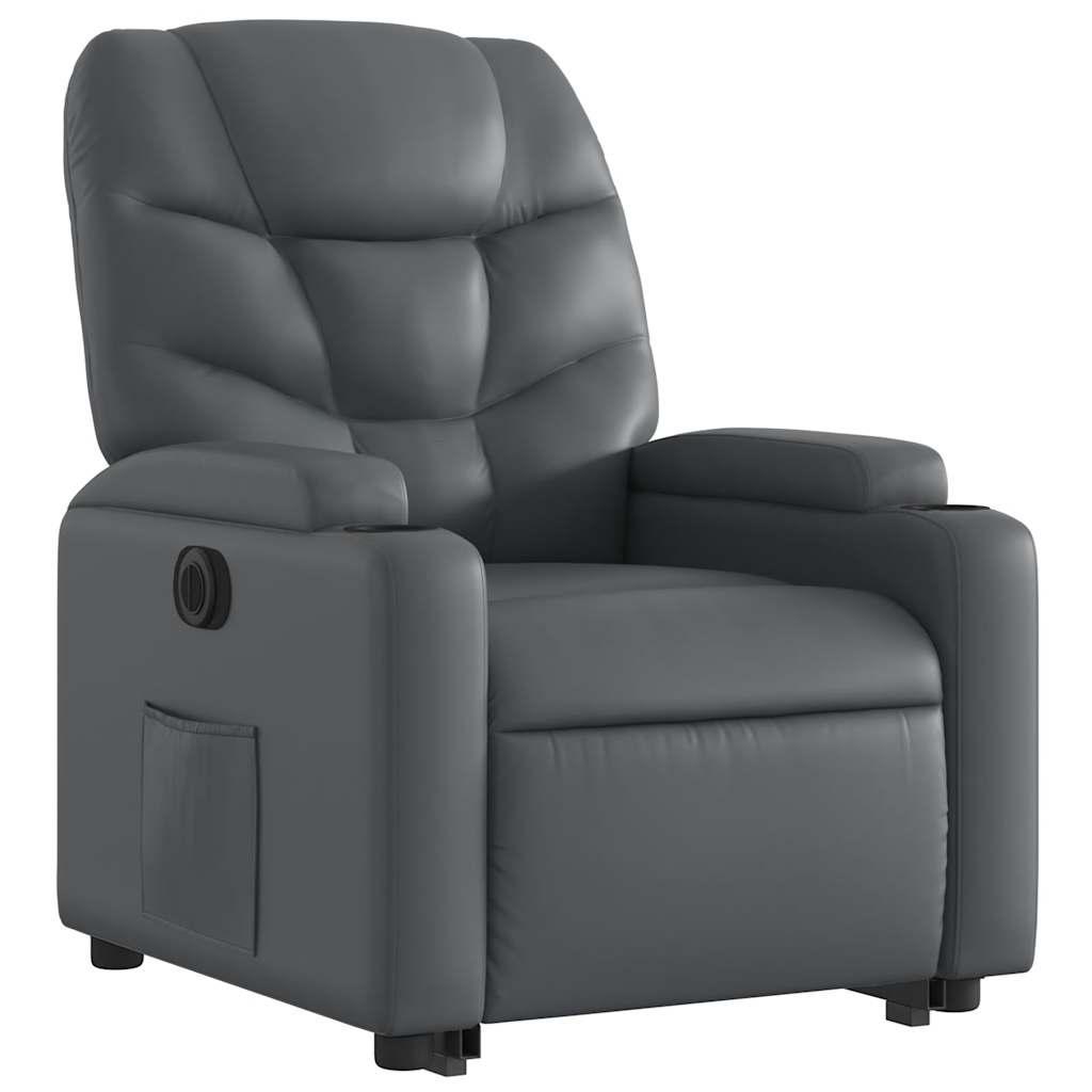 Electric riser recliner, grey, faux leather