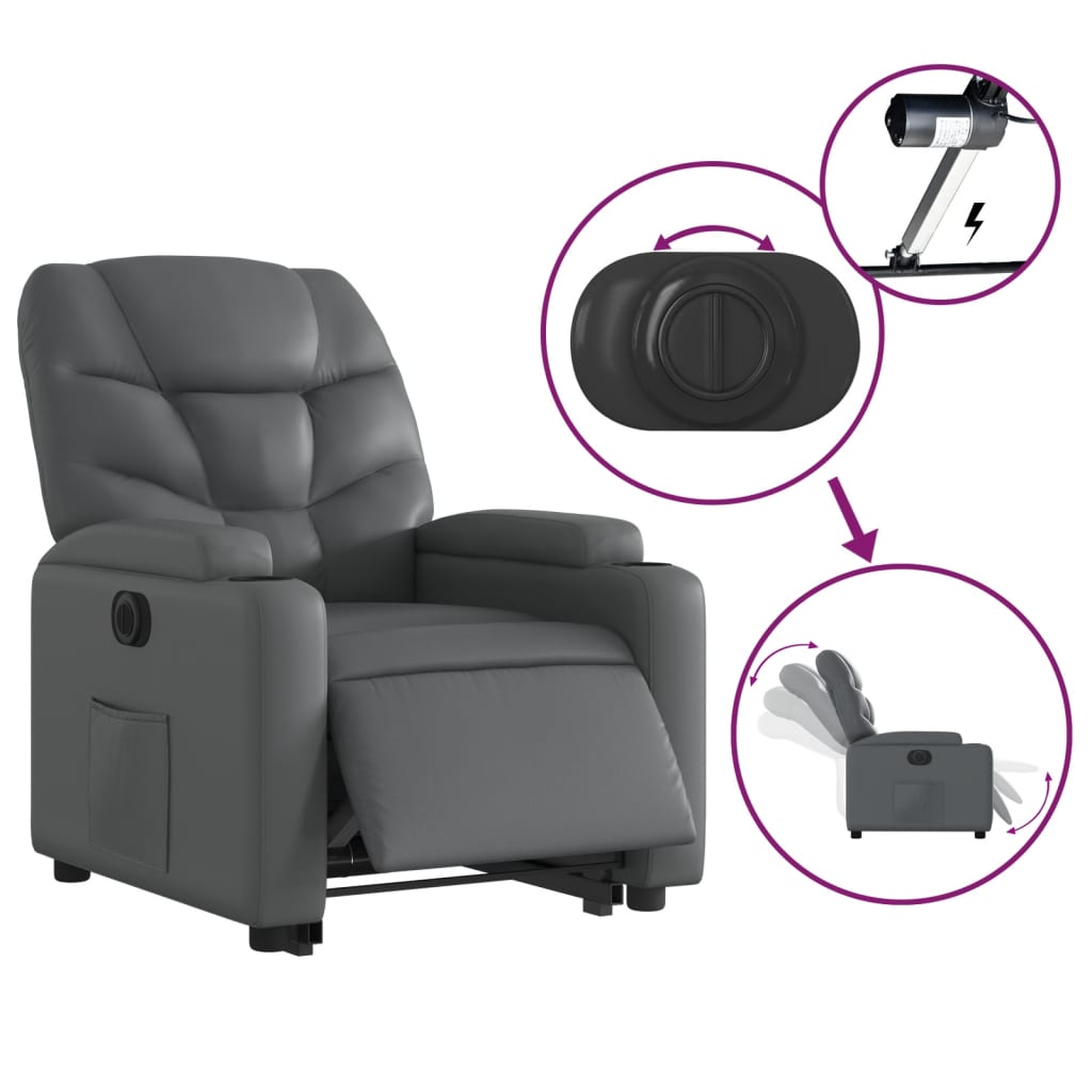 Electric riser recliner, grey, faux leather