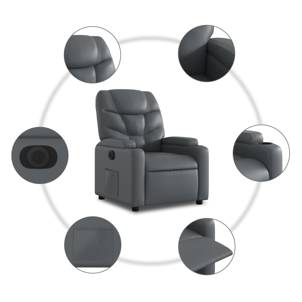 Electric riser recliner, grey, faux leather