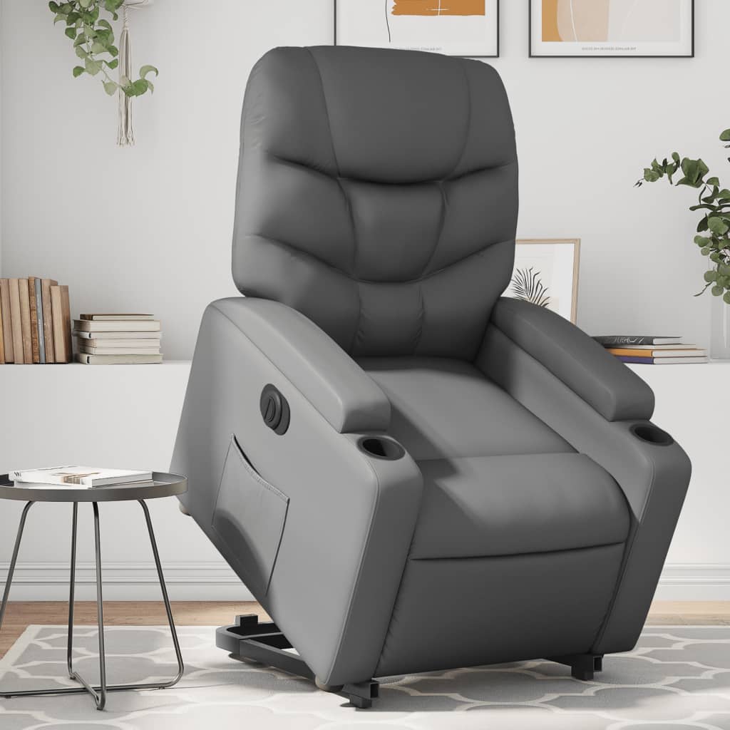 Electric riser recliner, grey, faux leather