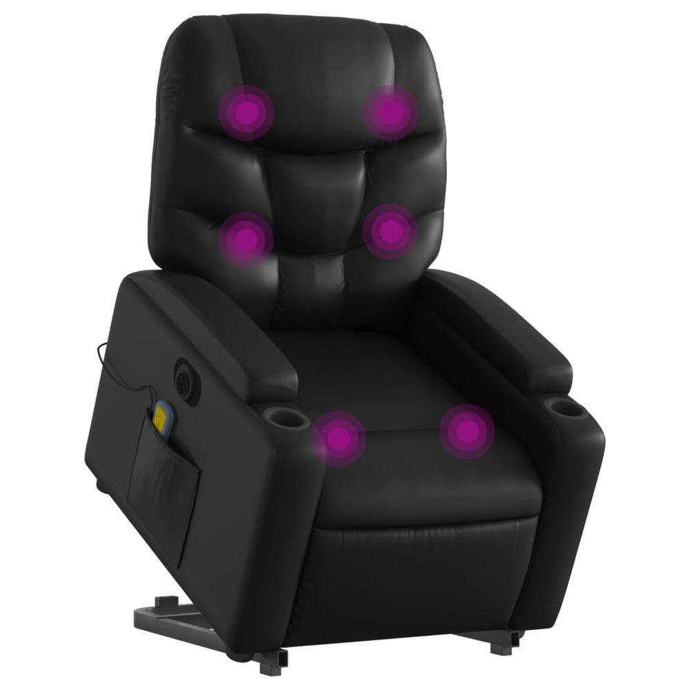 Reclining massage chair, black, artificial leather