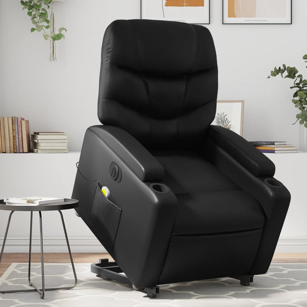Reclining massage chair, black, artificial leather