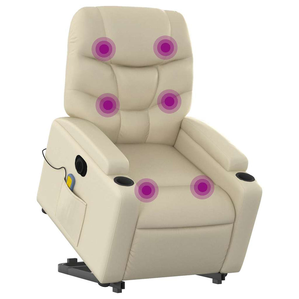 Reclining massage chair, cream, faux leather