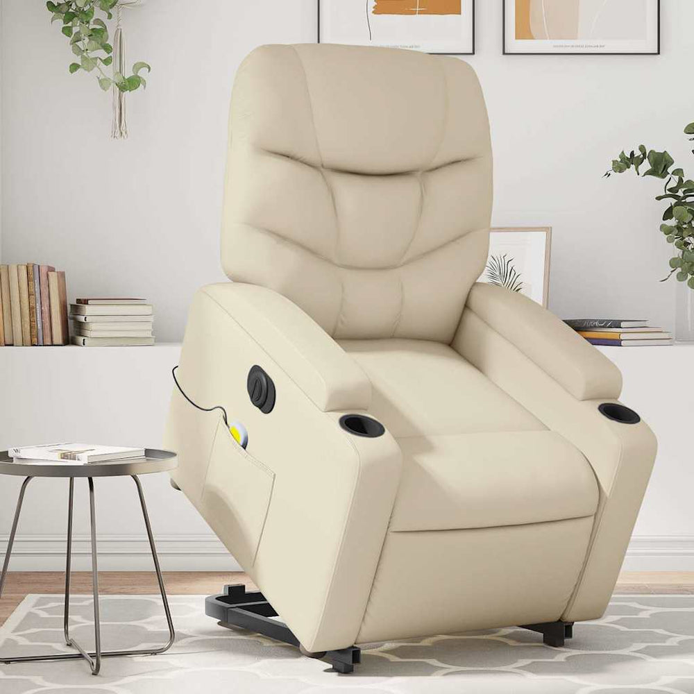 Reclining massage chair, cream, faux leather