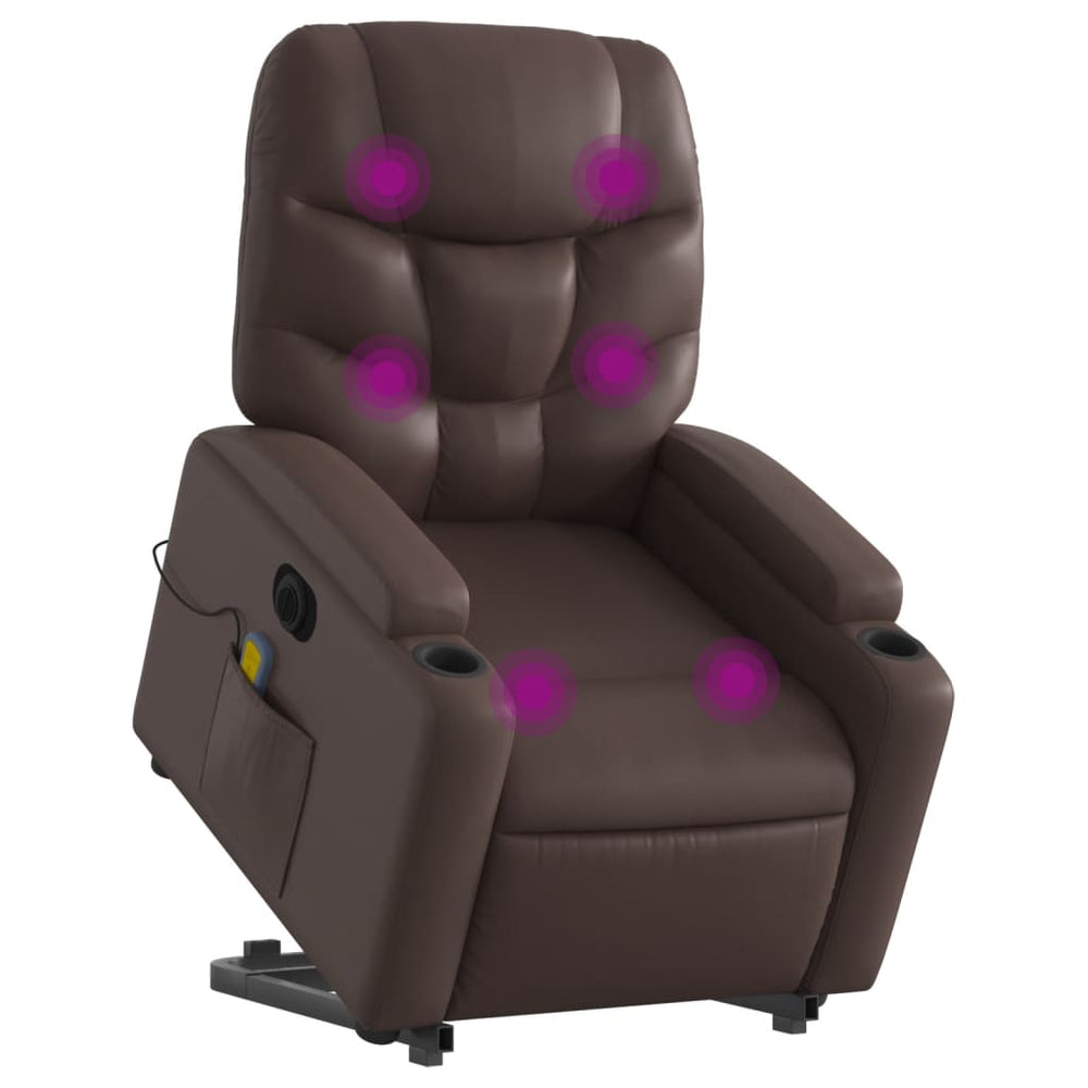 Reclining massage chair, brown, artificial leather