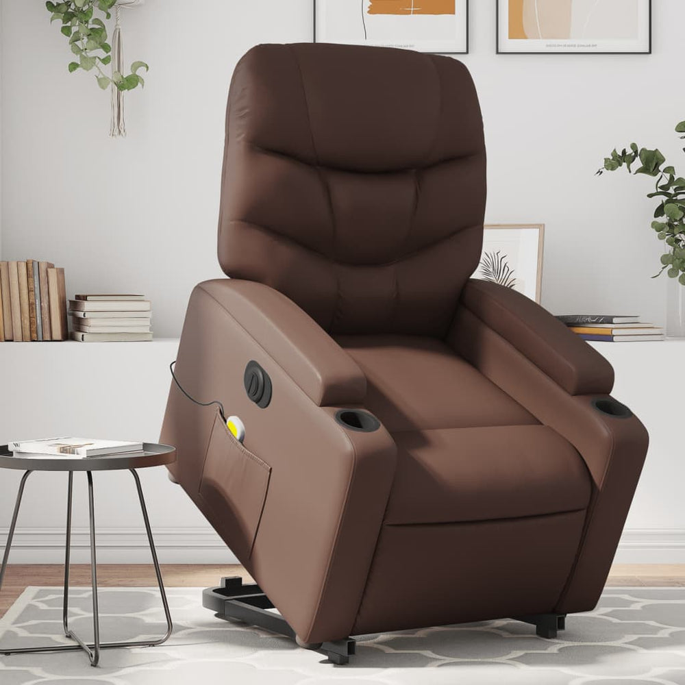 Reclining massage chair, brown, artificial leather