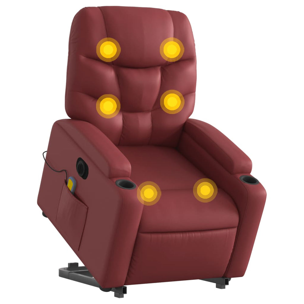 Recliner massage chair, red wine, faux leather