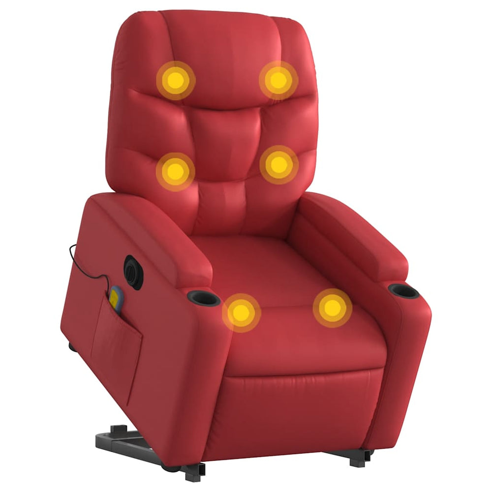 Reclining massage chair, red, artificial leather
