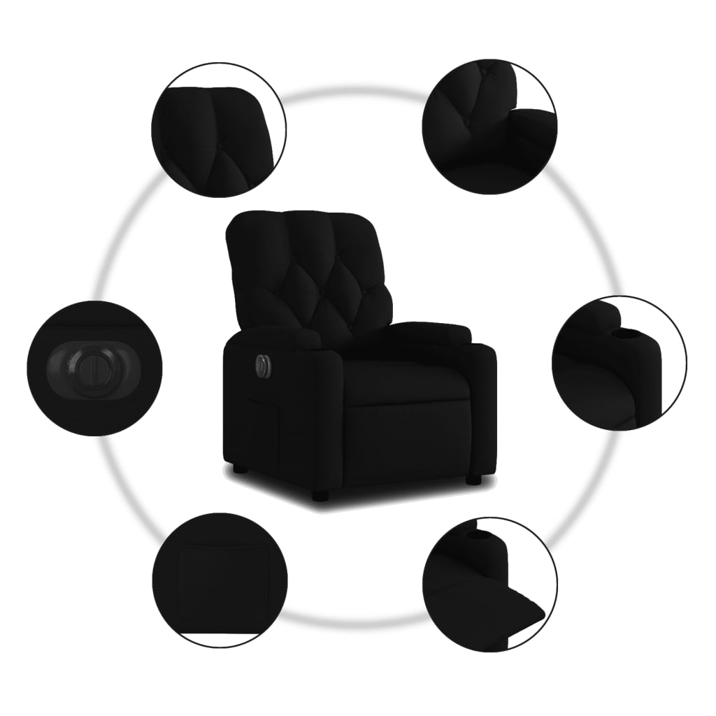Elektriskais atgāžamais krēsls, melns, audums