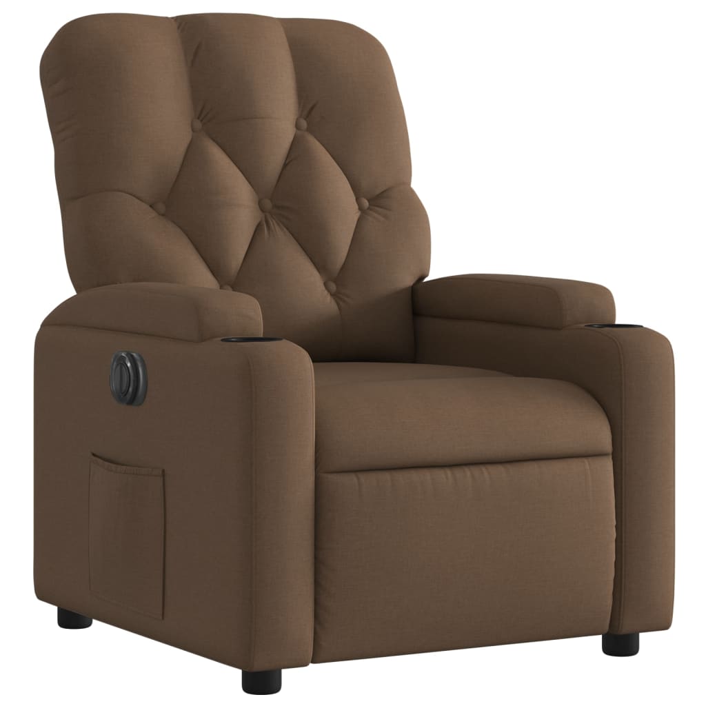 Electric reclining armchair, brown, fabric