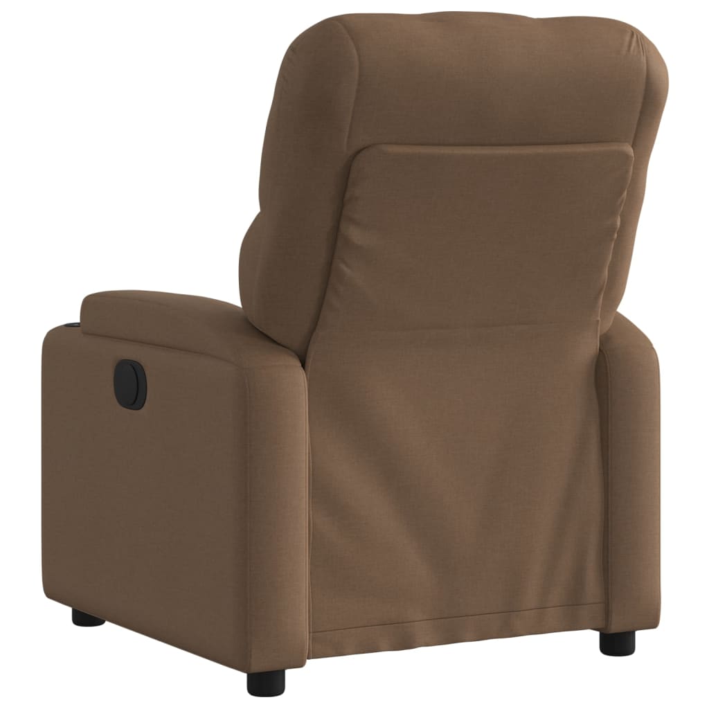 Electric reclining armchair, brown, fabric