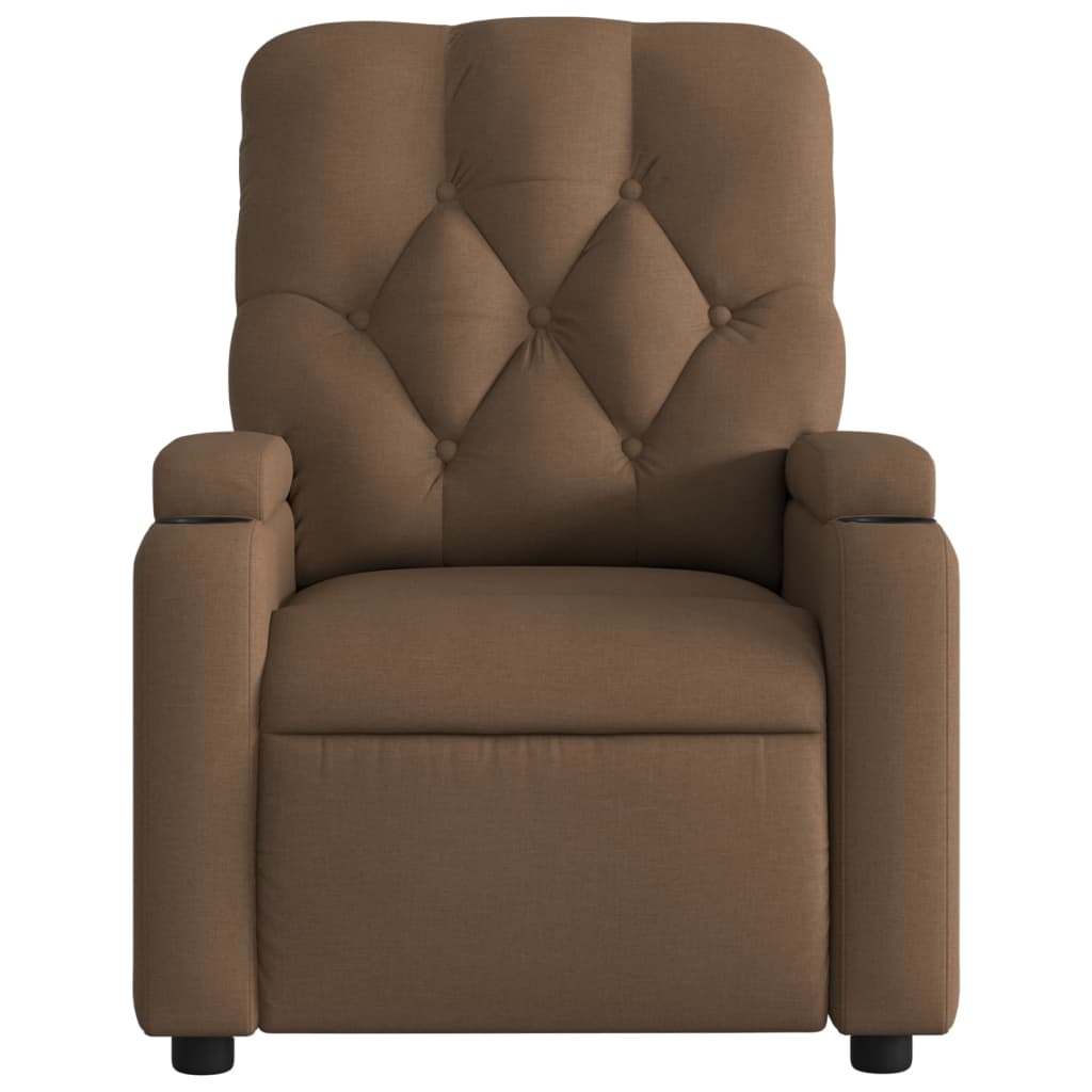 Electric reclining armchair, brown, fabric