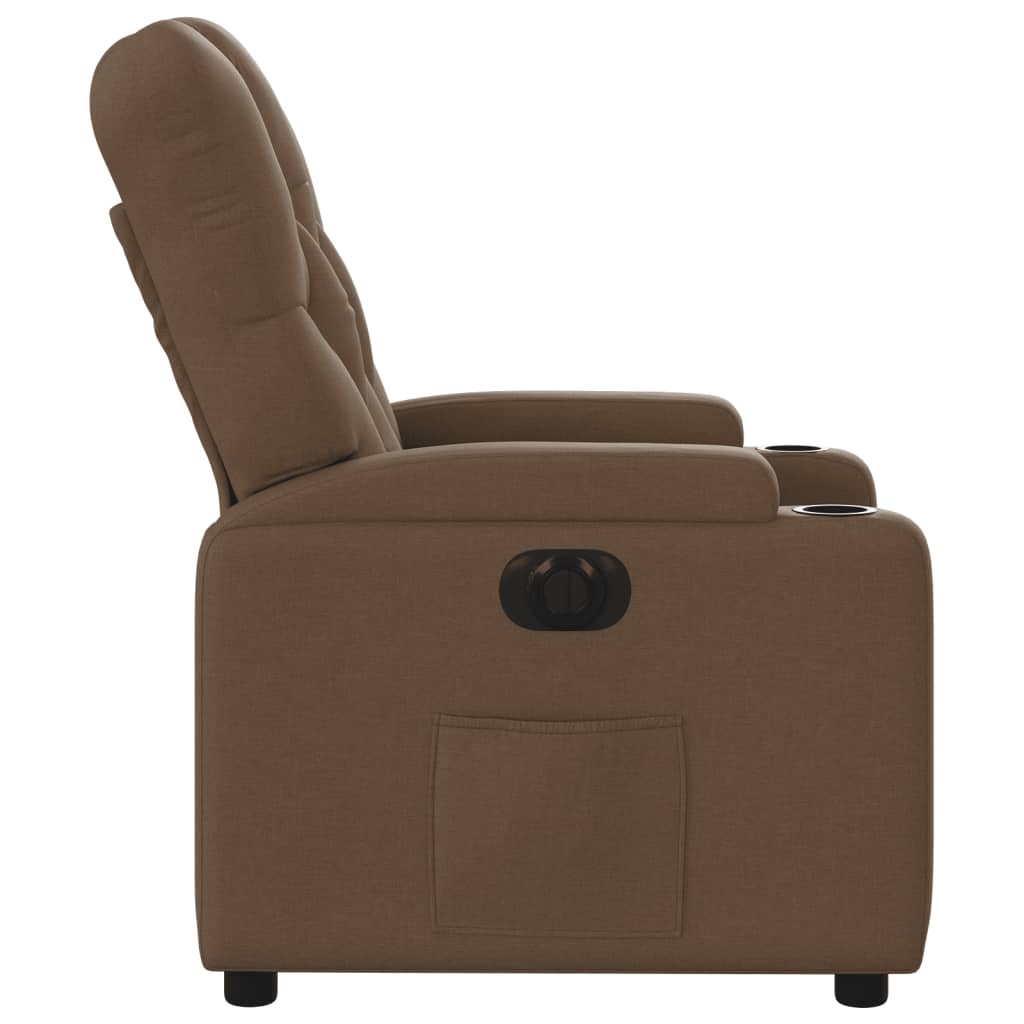 Electric reclining armchair, brown, fabric