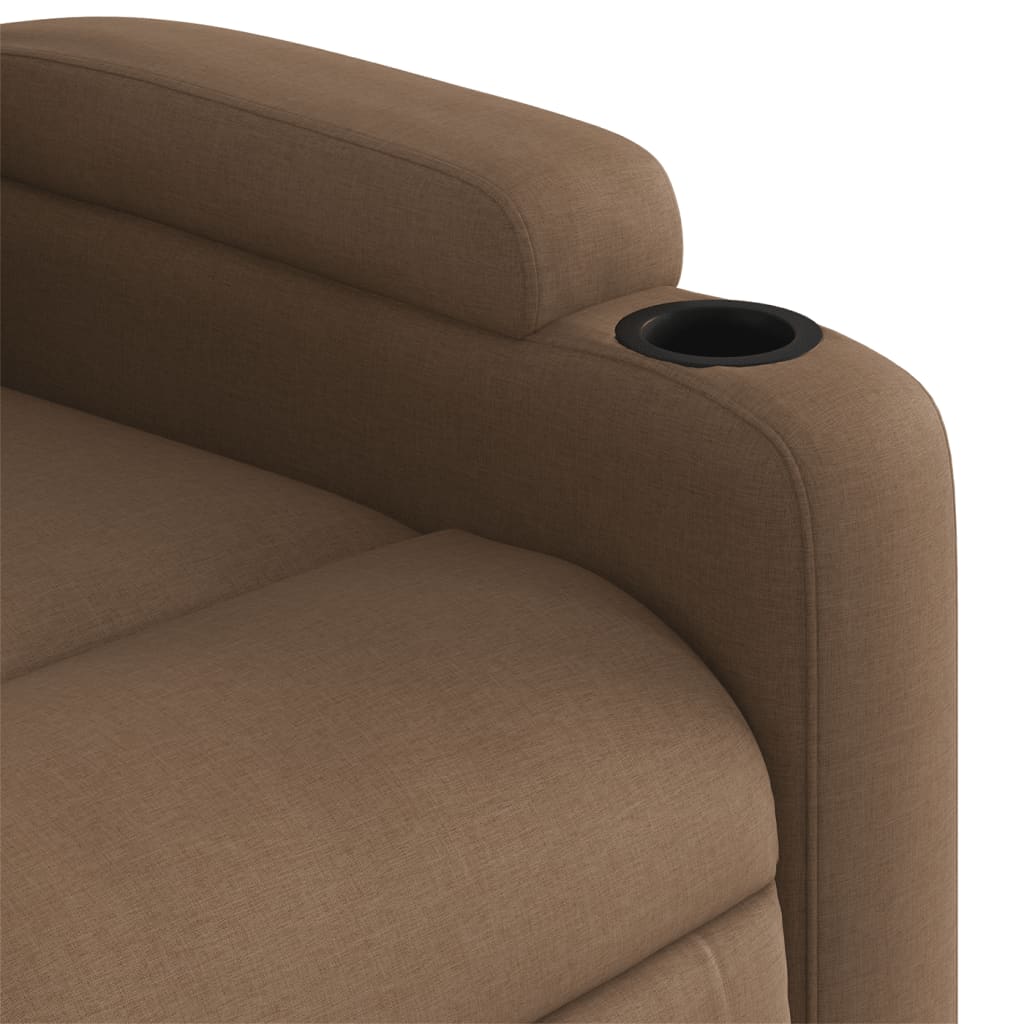 Electric reclining armchair, brown, fabric