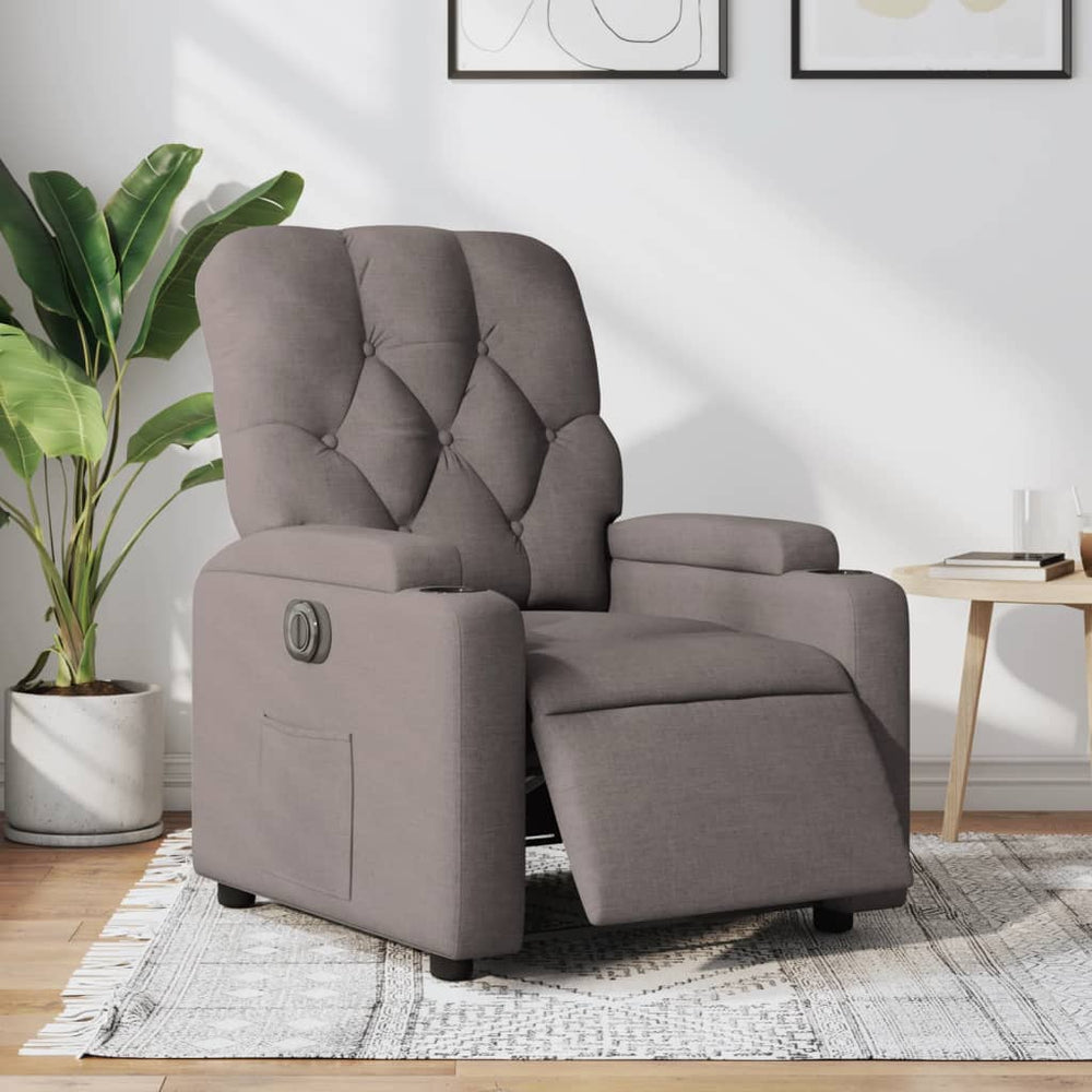 Electric recliner, taupe, fabric
