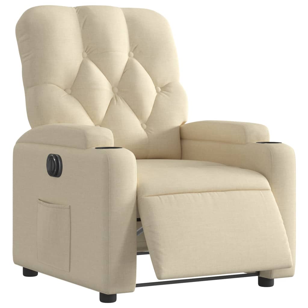 Electric reclining armchair, cream, fabric