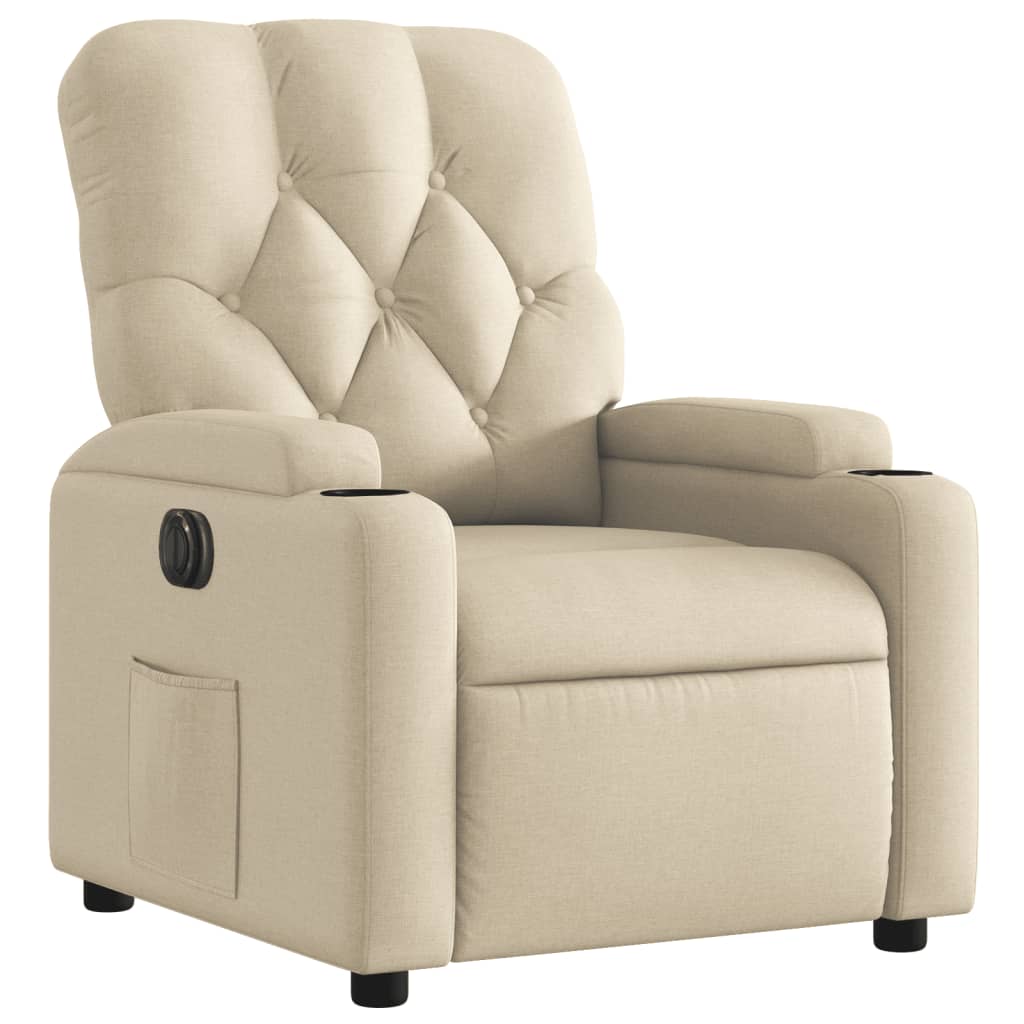Electric reclining armchair, cream, fabric