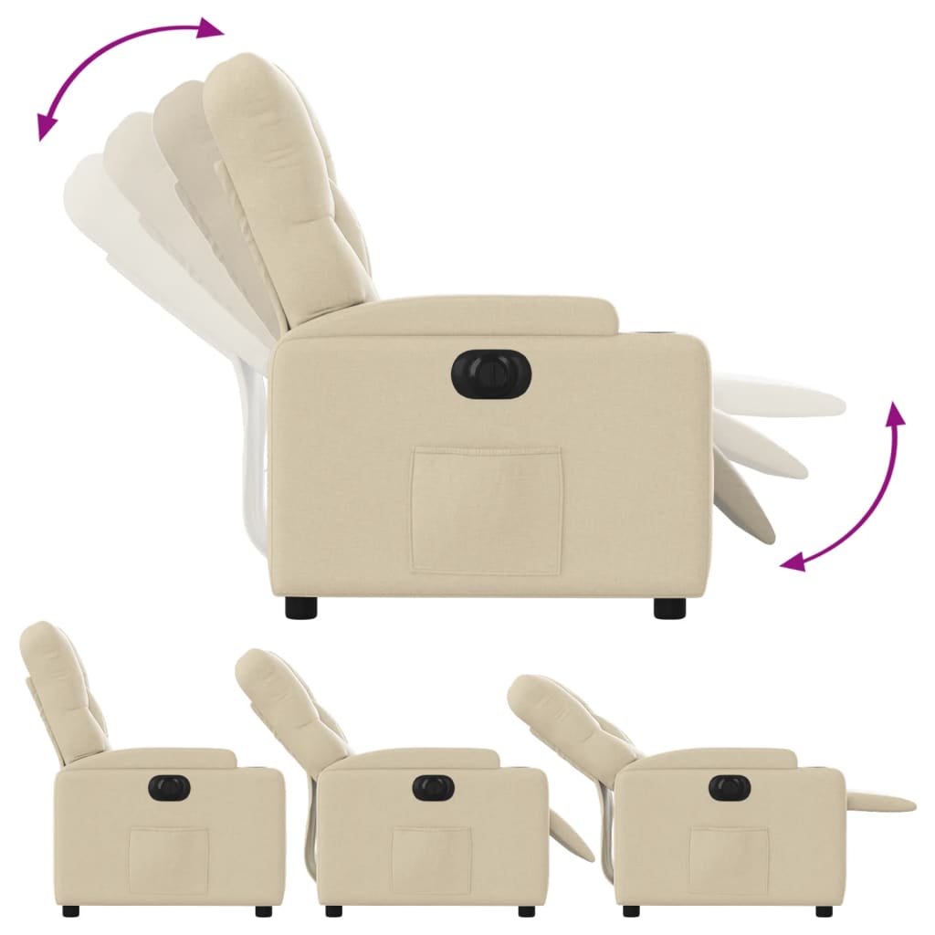 Electric reclining armchair, cream, fabric