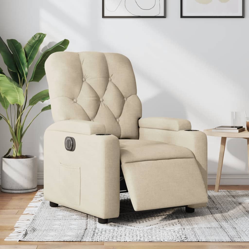 Electric reclining armchair, cream, fabric