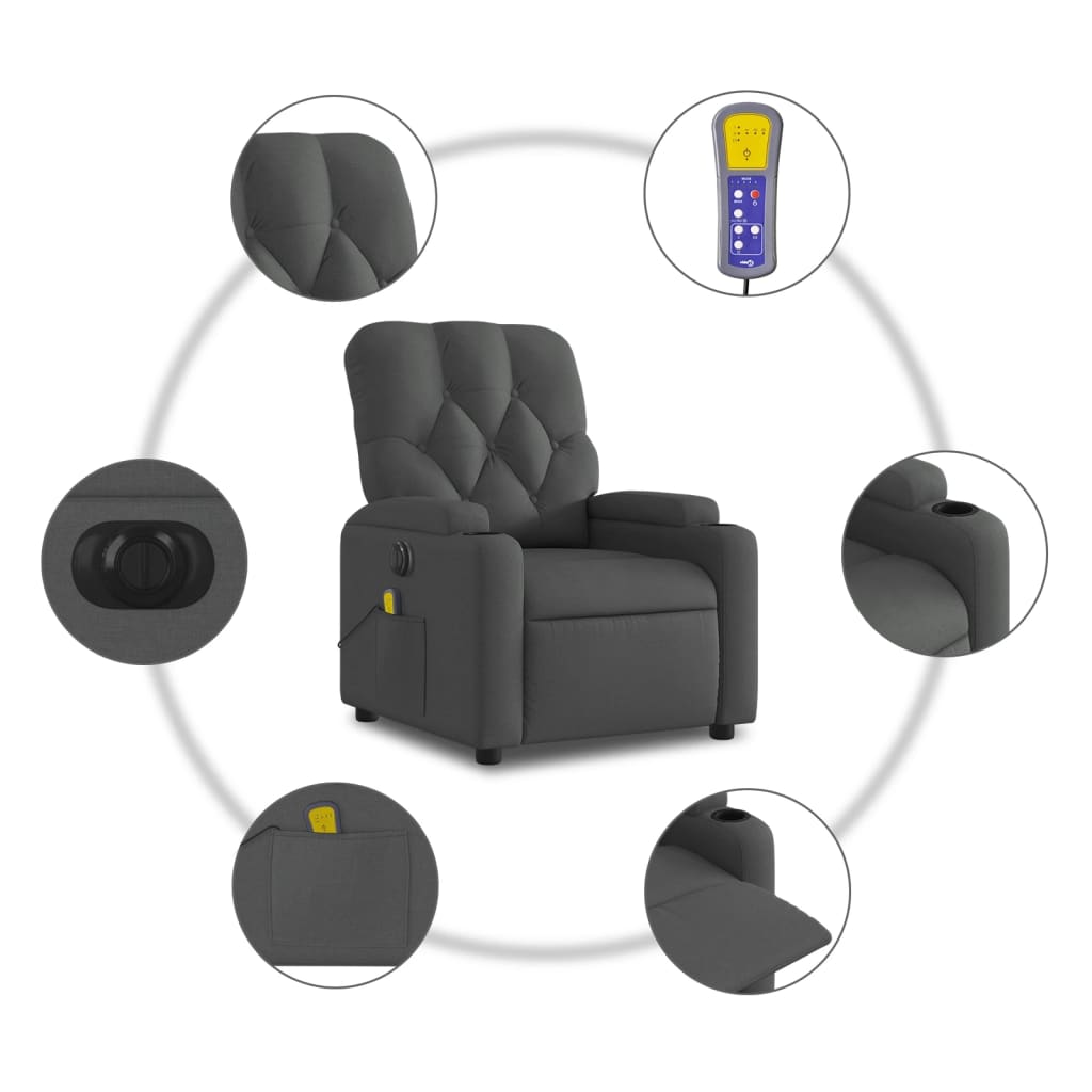 Elektrisks masāžas krēsls, tumši pelēks, audums