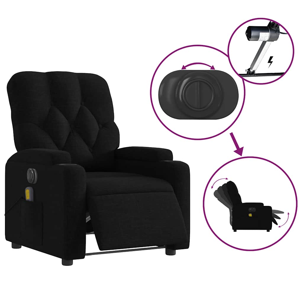 Electric Reclining Massage Chair, Black, Fabric