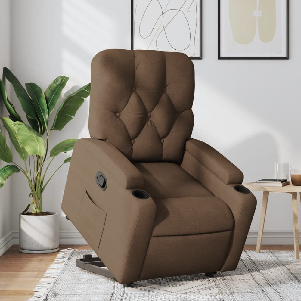 Reclining lift chair, brown, fabric