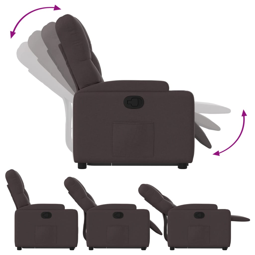 Stand-up reclining armchair, dark brown, fabric