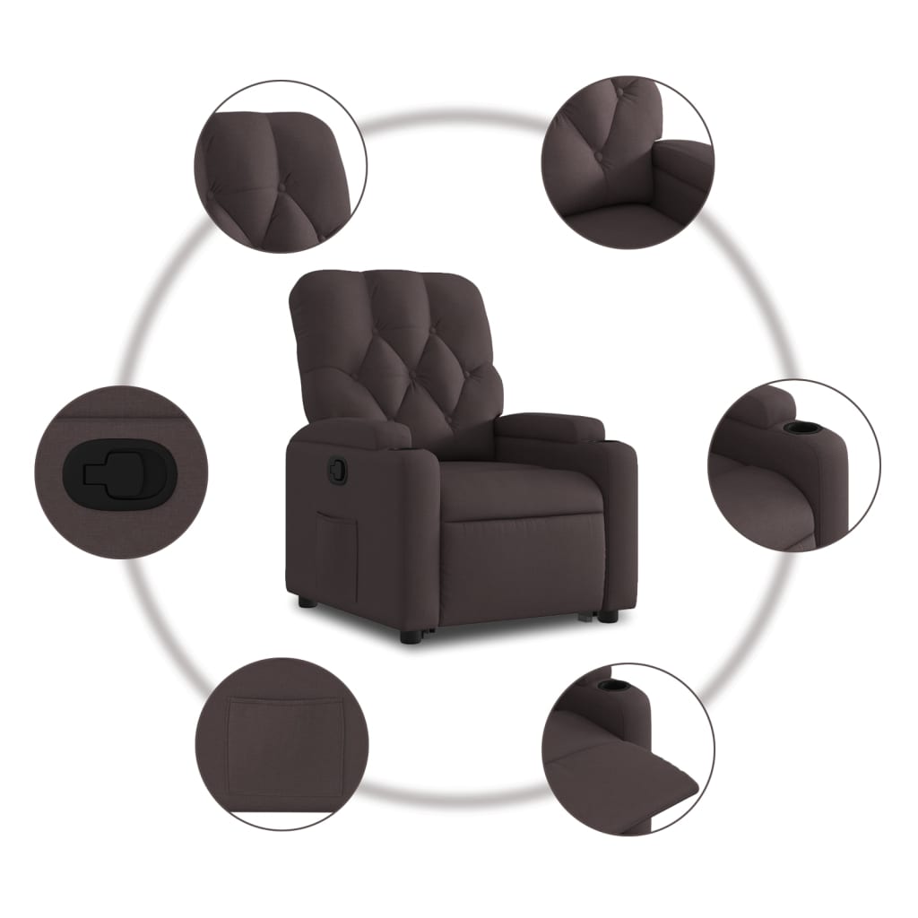 Stand-up reclining armchair, dark brown, fabric