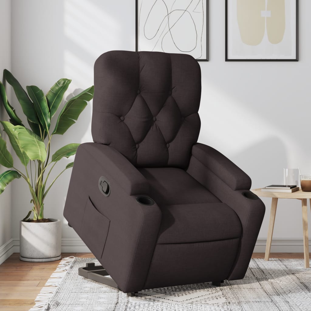 Stand-up reclining armchair, dark brown, fabric