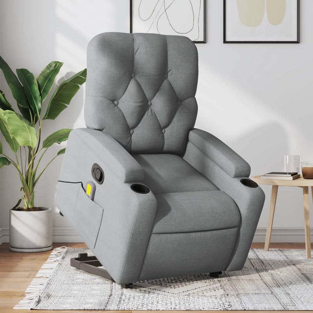 Reclining Massage Chair, Light Grey, Fabric