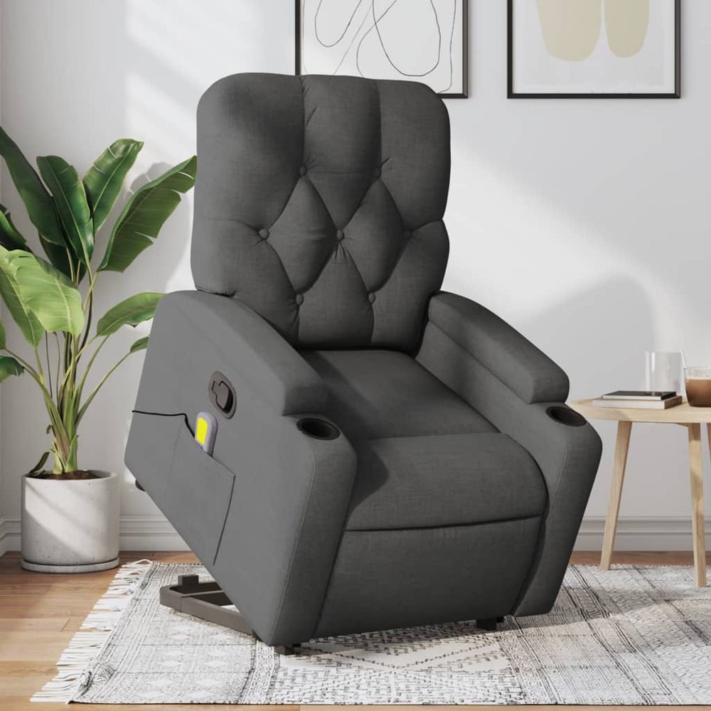 Stand-up massage armchair, dark grey, fabric