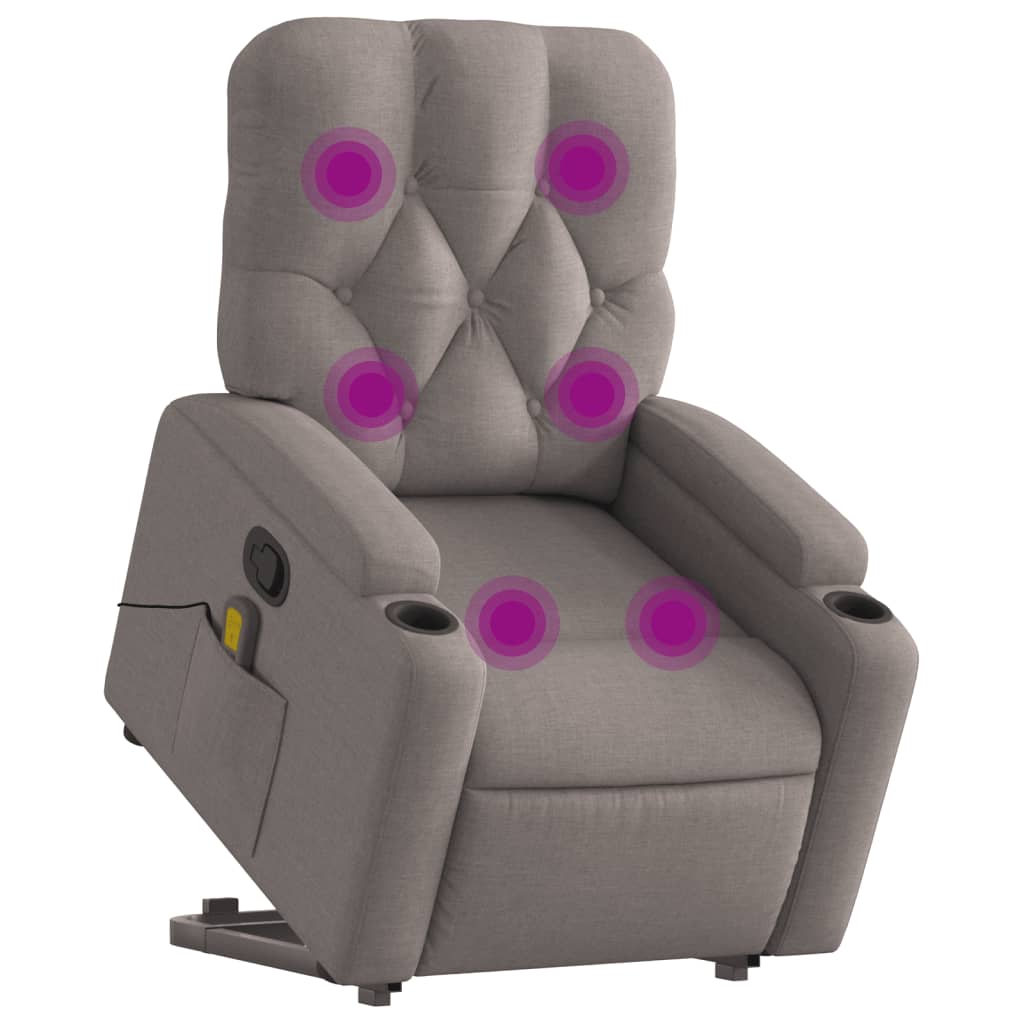 Reclining stand-up massage armchair, taupe, fabric