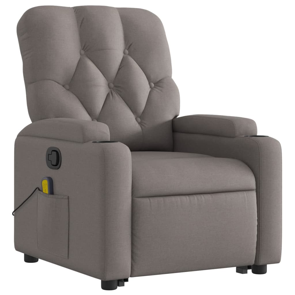 Reclining stand-up massage armchair, taupe, fabric
