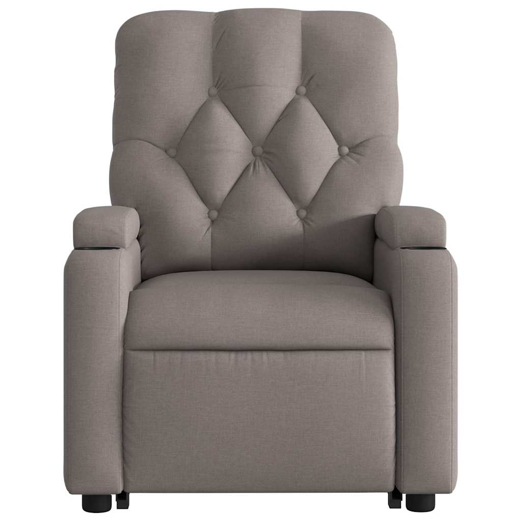 Reclining stand-up massage armchair, taupe, fabric