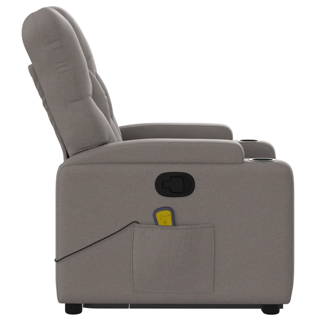 Reclining stand-up massage armchair, taupe, fabric