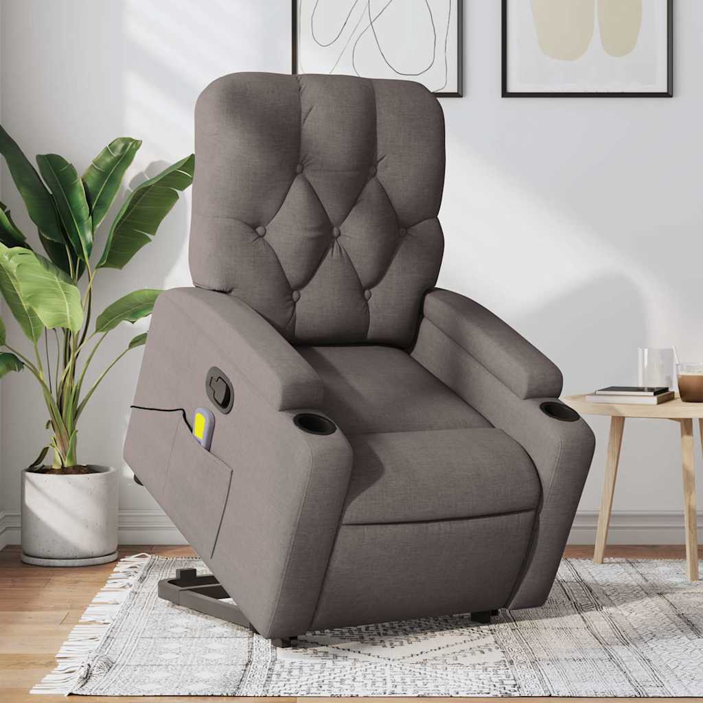 Reclining stand-up massage armchair, taupe, fabric