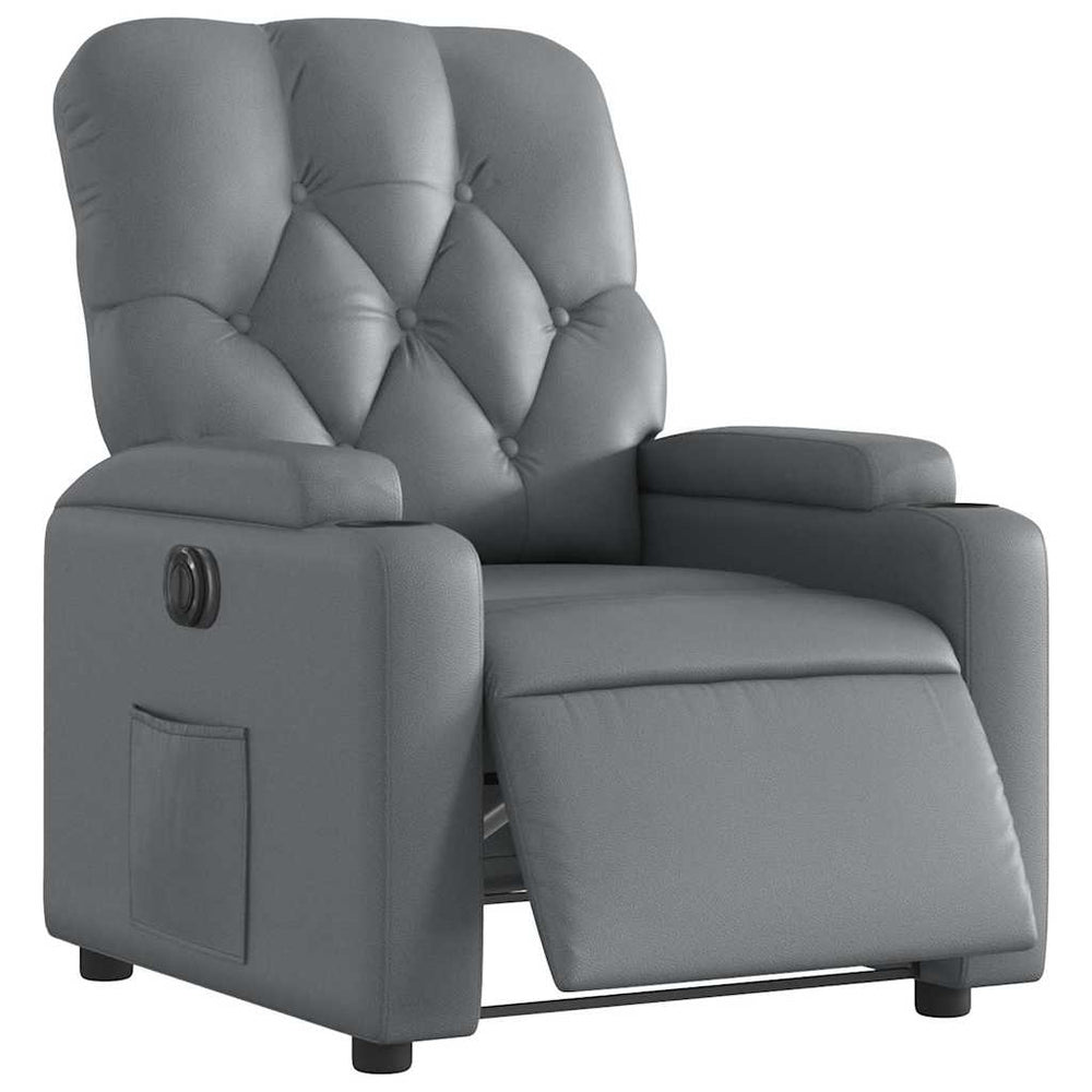 Electric reclining armchair, grey, artificial leather