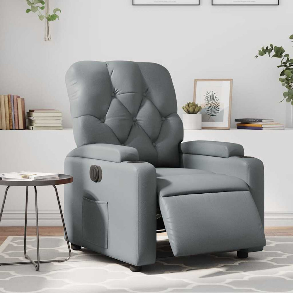 Electric reclining armchair, grey, artificial leather