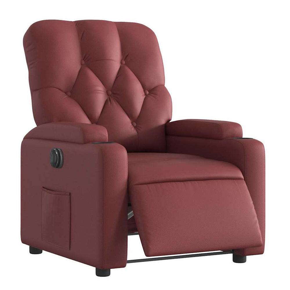 Electric reclining armchair, burgundy, artificial leather