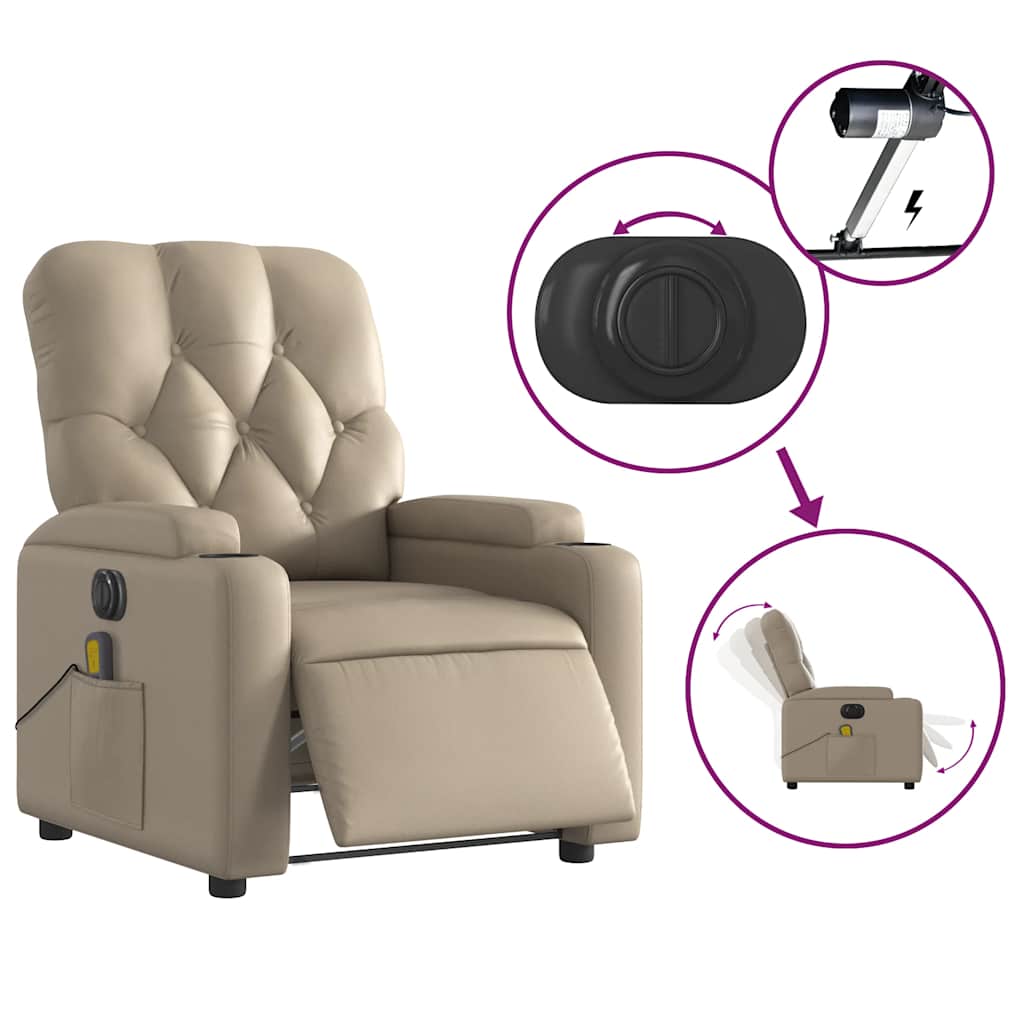 Electric reclining massage chair, cappuccino, faux leather