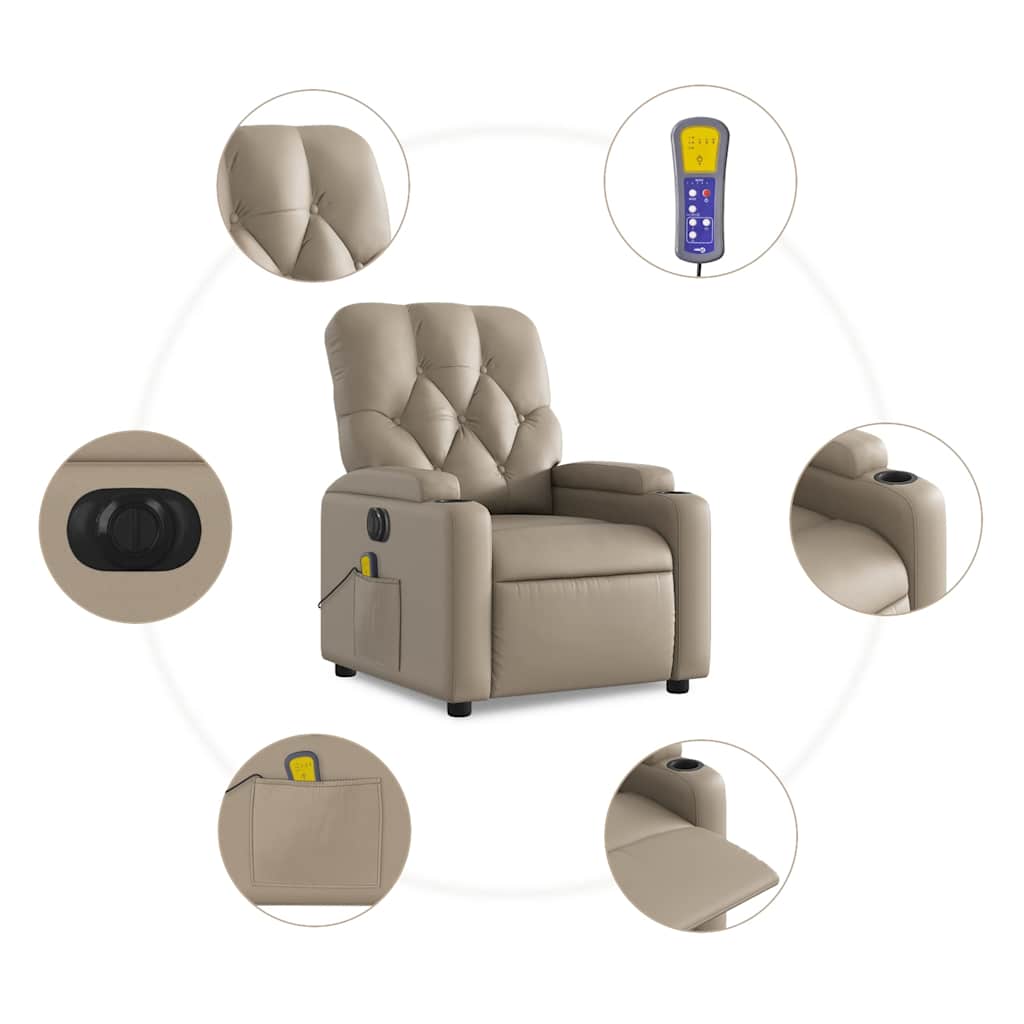 Electric reclining massage chair, cappuccino, faux leather