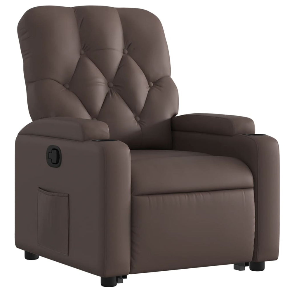 Reclining stand-up armchair, brown, faux leather