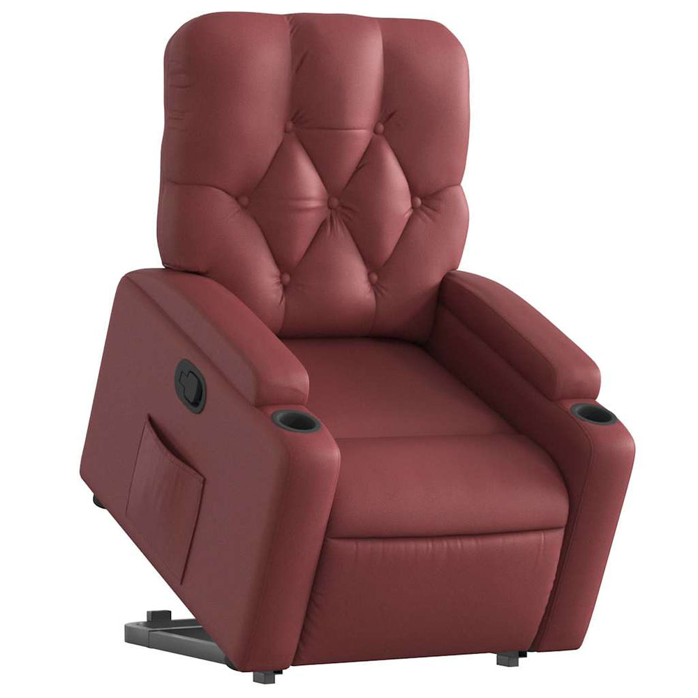 Reclining stand-up armchair, red wine, artificial leather