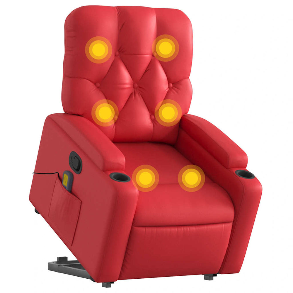 Reclining massage chair, red, artificial leather